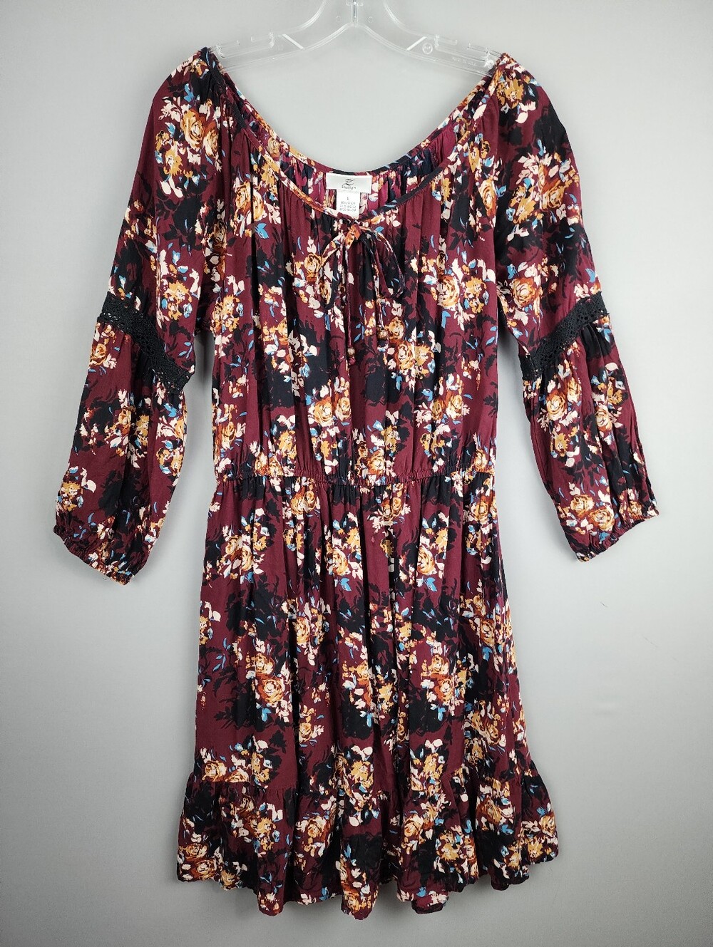 Z Studio Red  Floral Dress Off-Shoulder Sz Large Boho